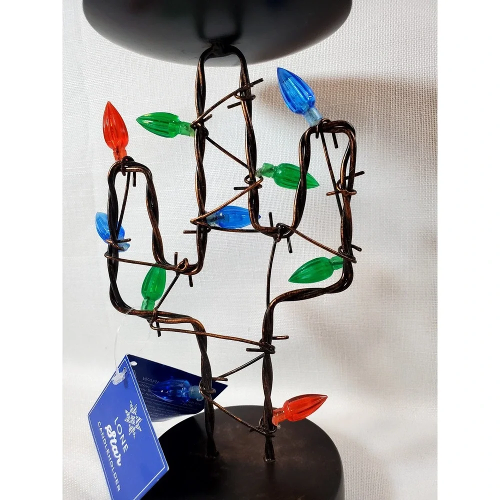 Barbwired Cactus Pillar Candle Holder, Colored Bulb Lights Southwest Décor ● NEW